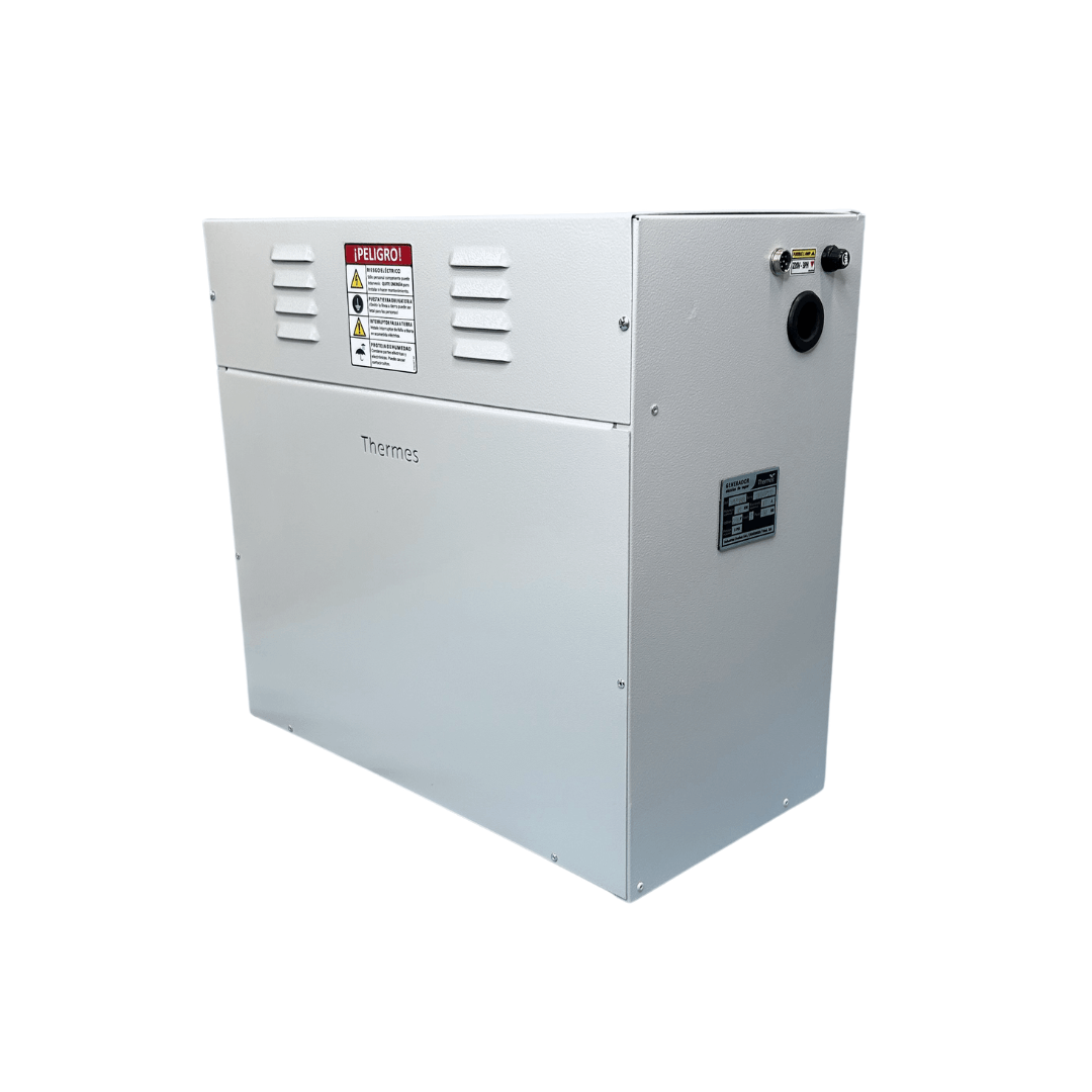 Generador de vapor para baño turco de 6 kW, 220V, 2PH, con control digital y boquilla de salida de vapor. Marca Thermes. Imagen secundaria del producto