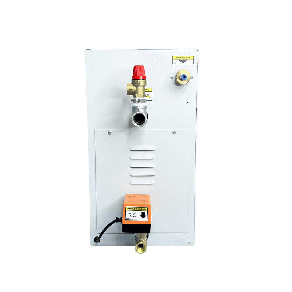 Generador de vapor para baño turco de 6 kW, 220V, 2PH, con control digital y boquilla de salida de vapor. Marca Thermes.