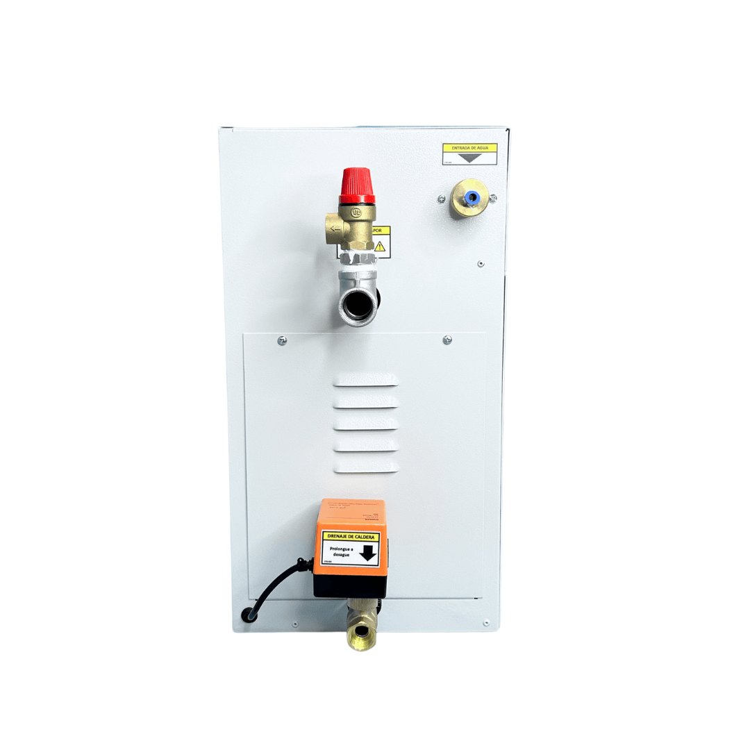 Generador de vapor para baño turco de 6 kW, 220V, 2PH, con control digital y boquilla de salida de vapor. Marca Thermes.