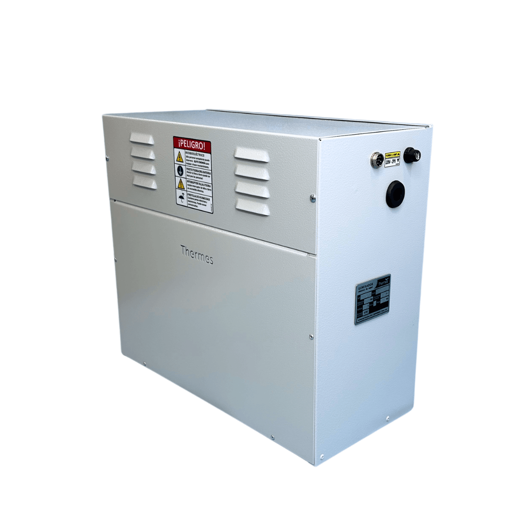 Equipo para baño turco 9kW, 220V, 2PH,con control digital, drenaje automático y boquilla de salida de vapor. Marca Thermes. Imagen secundaria del producto