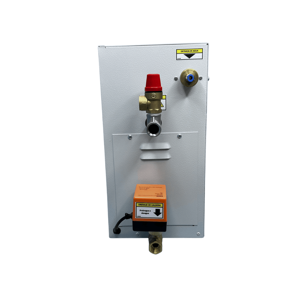 Equipo para baño turco 10kW, 220V, 2PH, con control digital, drenaje automático y boquilla de salida de vapor. Marca Thermes.