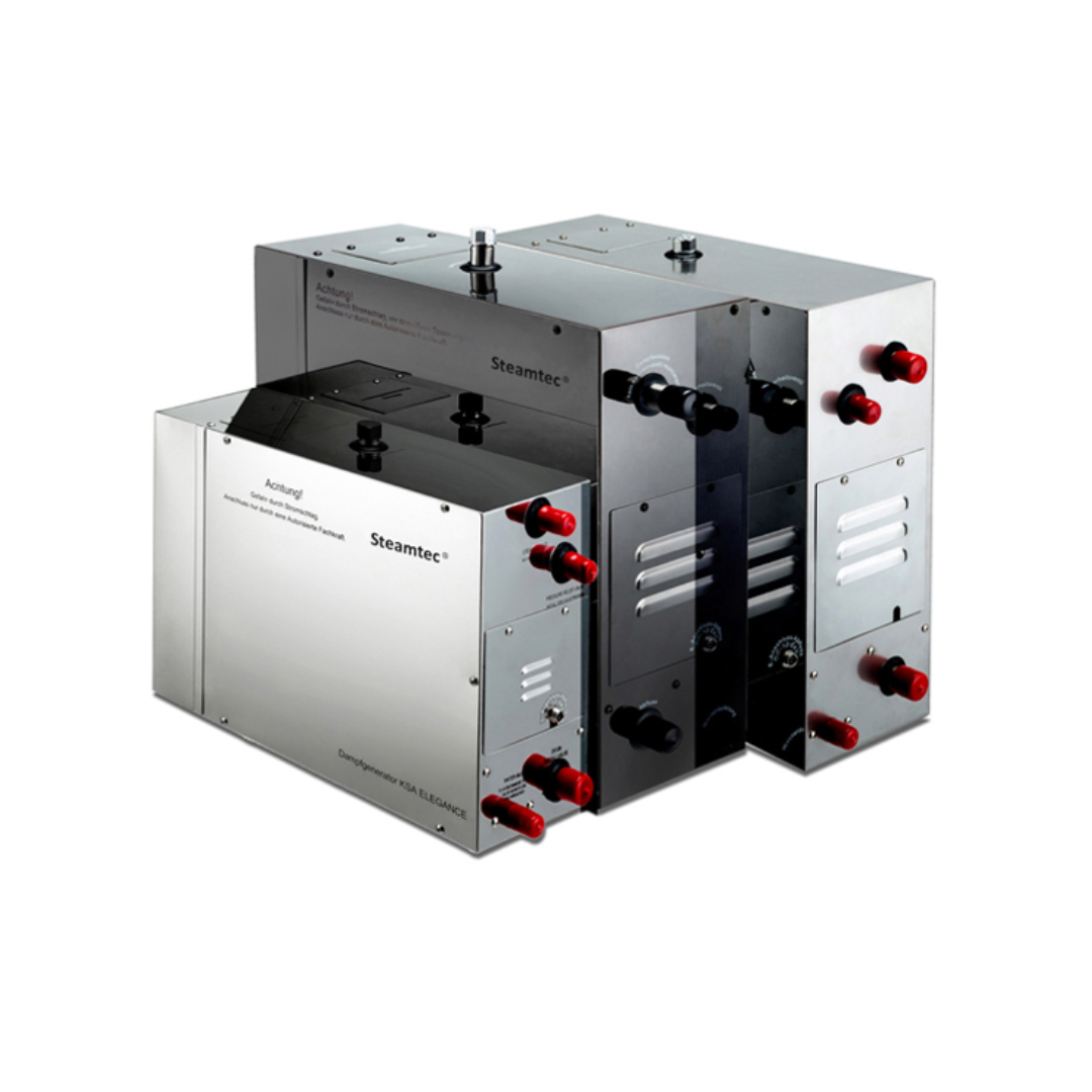 Equipo para baño turco 6.5 kW, 220V, 2PH, con control digital a prueba de humedad, drenaje automático y boquilla de salida de vapor. Marca STEAMTEC Imagen principal del producto