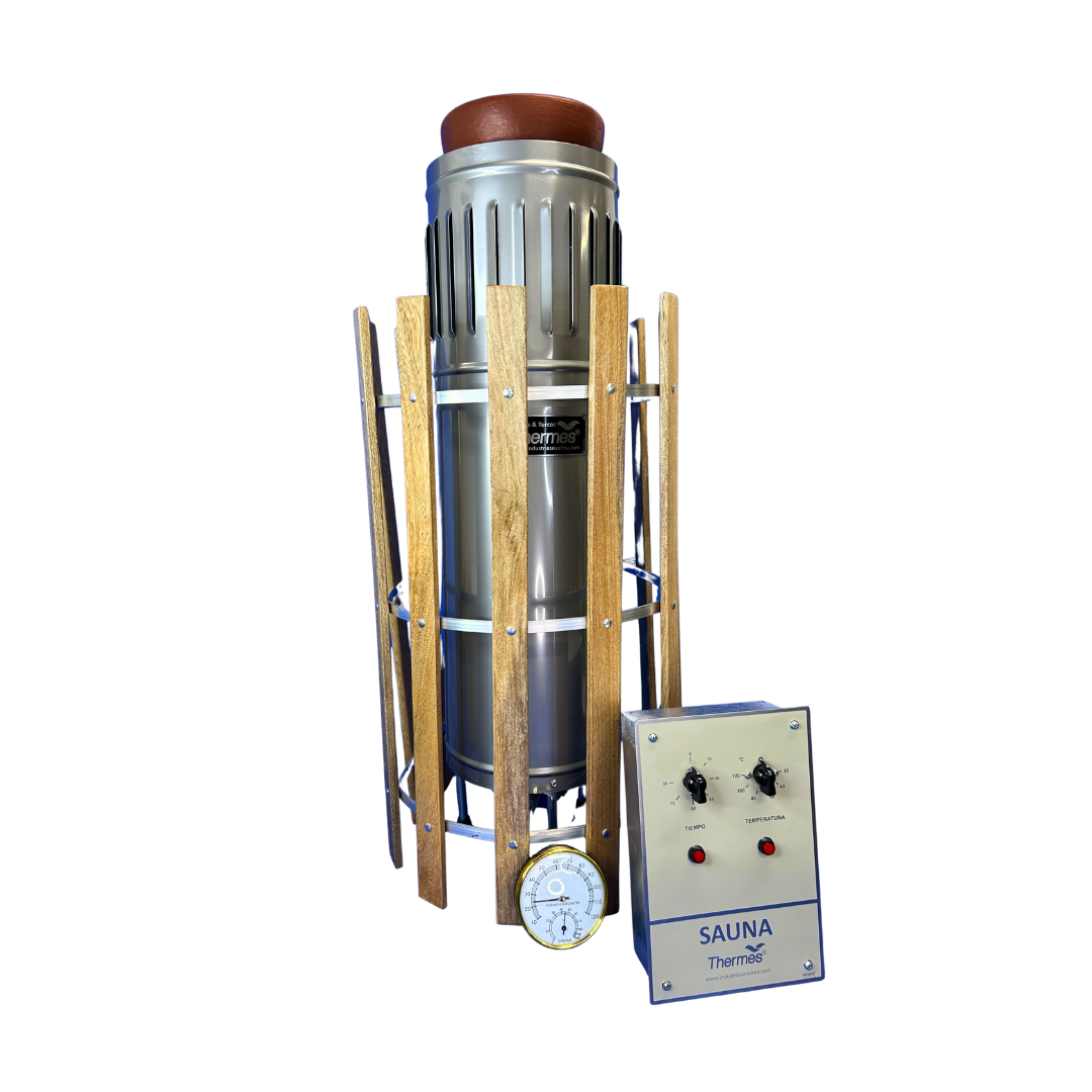 Equipo para baño sauna 8kW, 220V, 2PH, con control análogo. Marca Thermes.